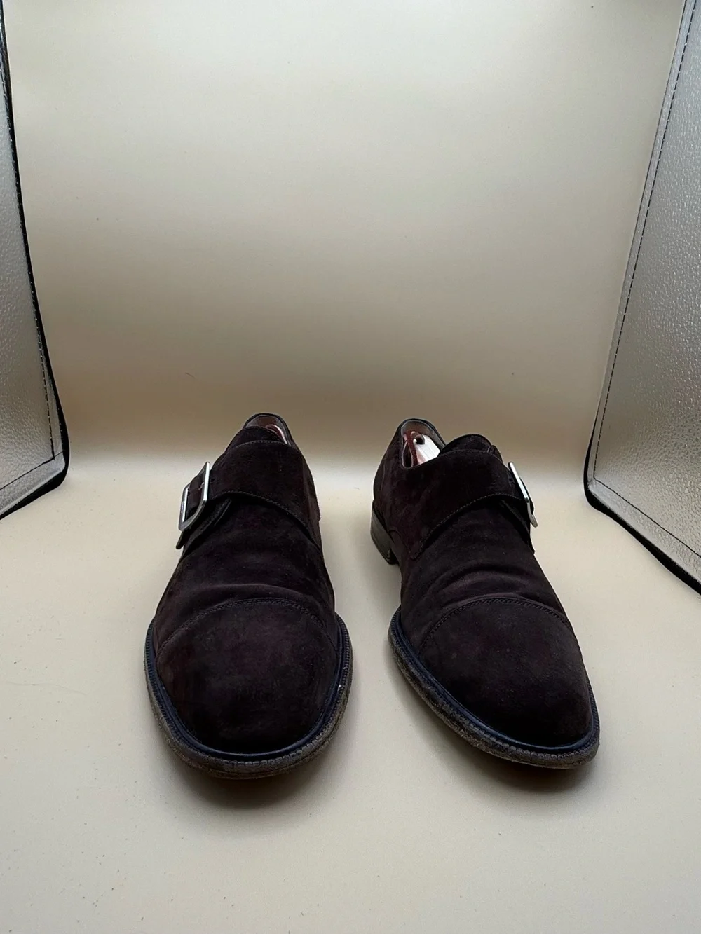 Salvatore Ferragamo Studio Brown Suede Single Monk Strap Shoes Box COA 8 D